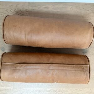 Tan Leather Bolster Pillows